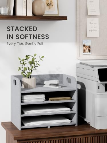 Fluxynara 4-Tier Felt File Organizer with Carry Handles, Soft Gray - Image 2