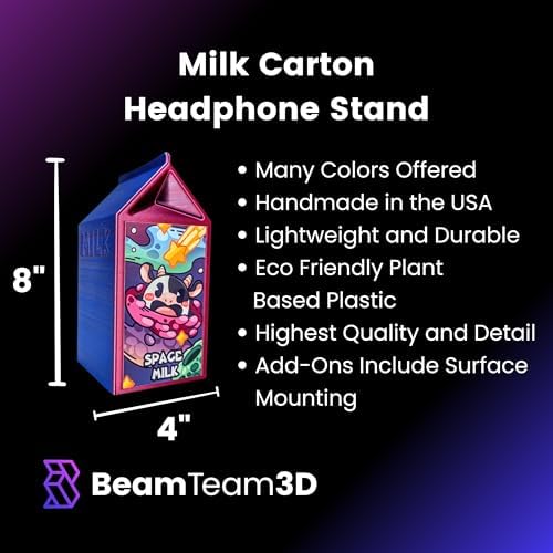Milk Carton Headphone Stand - Universal Headset Holder - Cute Headphone Stand Hanger - Kawaii Desk Accessories - Pink Gaming Setup - Sturdy Desk Headset Mount (Lavender Milk) - Image 3