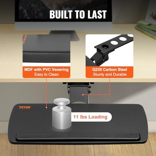 VEVOR Under-Desk Keyboard Tray, Adjustable for Height and Tilt, Slide-Out Design, Spacious 25x9.8 Inch Surface, Ideal for Home and Office Use - Image 6