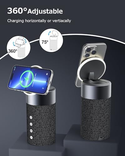 Bluetooth Speaker, Night Light, 15W Magnetic Fast Charging for Apple, Black - Image 4