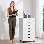 7 Drawer Chest, Storage Cabinet Dressers with Wheels, Dressers Storage Cabinets, Dresser Mobile Cabinet with Wheels, Room Organizer, Small Drawers Wood Organization Furniture for Office, Home, White - Image 2