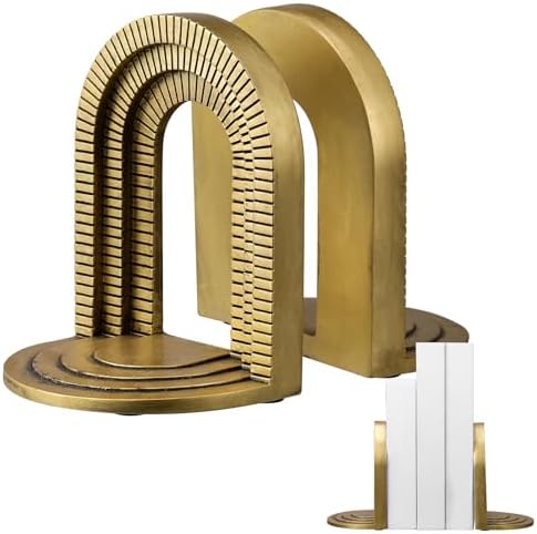 Kathfly Vintage Gold Brick Arch Bookends Resin Book Ends for Shelves Heavy Duty Decorative Bookends, Cute Book Stopper Holder Decor for Desk Home Office, Shelf Decoration by Kathfly