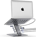 Adjustable Laptop Stand for Desk with Docking Station 9-in-1, Aluminum Laptop Riser with USB Hub, 360° Swivel, Dual Display 4K60Hz HDMI, 3 USB3.0, 100W PD Charging, for MacBook Pro Air/Dell/HP 7-15.6" by HC