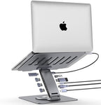 Adjustable Laptop Stand for Desk with Docking Station 9-in-1, Aluminum Laptop Riser with USB Hub, 360° Swivel, Dual Display 4K60Hz HDMI, 3 USB3.0, 100W PD Charging, for MacBook Pro Air/Dell/HP 7-15.6" by HC
