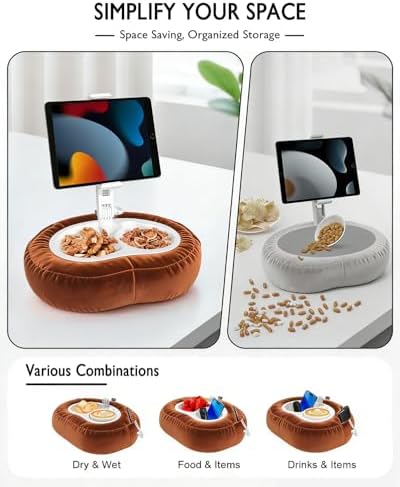 Miledi Tablet Pillow Stand for Bed with Detachable Snack Bowl, Terracotta - Image 3