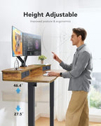 HUANUO 55″ x 26″ Electric Standing Desk with 2 Drawers, C-Clamp Mount Compatible, Height Adjustable Computer Desk, Home Office Stand Up Desk with 4 Preset Heights & 2 Hooks, Vintage Brown - Image 5