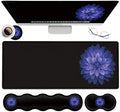 Ergonomic Mouse Pad Set, Desk Mat(31.5×11.8 in) + Keyboard Wrist Rest Support + Mouse Wrist Rest + Coasters for Office,Home,Computer,Laptop -Purple Flowers Cute Black Gaming Large Mousepads XXL by JVGFYNKL