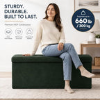 ALASDO 43 Inch Folding Storage Ottoman Bench with Hidden Storage, Velvet Storage Ottoman Foot Rest Stool, End of Bed Bench for Bedroom, Living Room, Entryway and Closet, Dark Green - Image 3