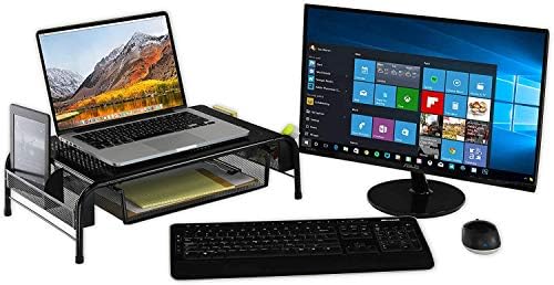 Simple Houseware Metal Desk Monitor Stand Riser w/ Organizer Drawer, Black - Image 5