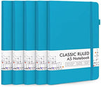 5 Pack Journal Notebook Bulk for School, Feela Hardcover Business Notebooks Classic Ruled Lined Journals with Pen Holder for Work Note Taking, with 5 Black Pens, 120 GSM, 5.1”x8.3”, A5, Teal by feela