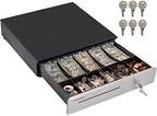 Volcora Cash Register Drawer for (POS) Point of Sale System 16", Stainless Steel Removable Coin Tray, 5 Bill/6 Coin, 12-24V, RJ11/RJ12 Key-Lock, Cash Till, Money Drawer for Businesses, Black by Volcora