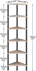 HOOBRO Corner Shelf Stand, Industrial 6-Tier Corner Bookshelf with Metal Frame, Plant Display Shelf, Bookcase for Small Spaces, Living Room, Greige and Black BG36CJ01 - Image 3