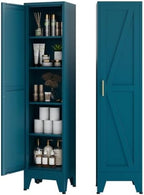 COFaR Tall Bathroom Cabinet, Metal Farmhouse Narrow Slim Storage Cabinet with Adjustable Shelves Barn Door for Bathrooms, Kitchens, Entrances Living Room (Blue) by COFAR