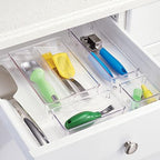 iDesign Linus Plastic Kitchen Drawer Organizer for Silverware, Spatulas, Cutlery, Gadgets, Office Supplies, Cosmetics, 4" x 4" x 3", Set of 2, Clear - Image 6