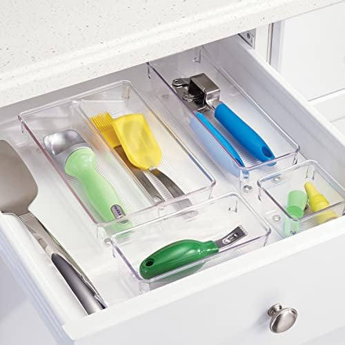 iDesign Linus Plastic Kitchen Drawer Organizer for Silverware, Spatulas, Cutlery, Gadgets, Office Supplies, Cosmetics, 4" x 4" x 3", Set of 2, Clear - Image 6