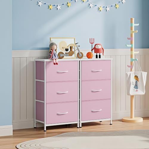 WLIVE Small Dresser Nightstand for Bedroom, 3 Drawers, A-Pink - Image 4