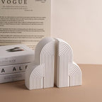 Matte Textured Arch Ceramic Bookends Pair,Heavy Duty Decorative Book Holders,Speckled Black Dot Sculpture Book Stoppers for Shelf Tabletop, Minimalist Modern Home Decor Gift for Book Lovers（White） - Image 2