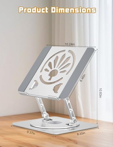 Adjustable Rotating Laptop Stand for Desk, Aluminum Riser, Silver - Image 3