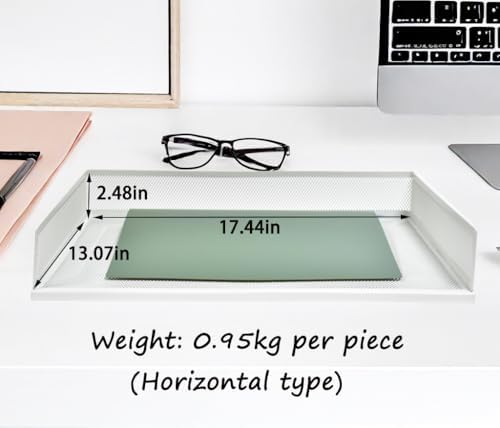 A3 Metal Letter Tray, 2pcs/4pcs/6pcs, Stackable Paper Tray, Metal Mesh Desktop Organizer, File Document Storage Rack for Home, Office, School, Black/White, Horizontal/Vertical (6, Horizontal,White) - Image 2