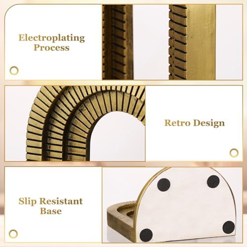 Kathfly Vintage Gold Brick Arch Bookends Resin Book Ends for Shelves Heavy Duty Decorative Bookends, Cute Book Stopper Holder Decor for Desk Home Office, Shelf Decoration - Image 4