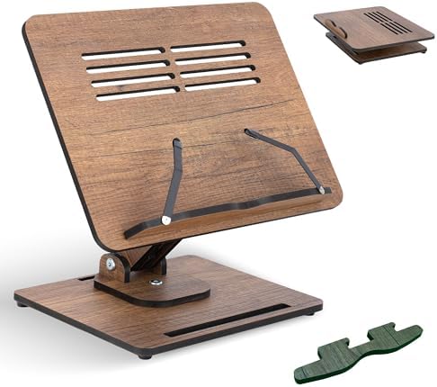 Vigo Wood 360° Rotating Book Stand, Tilt and Height Adjustable Laptop and Cookbook Holder, Foldable Reading Desk (Walnut) by VigoWood