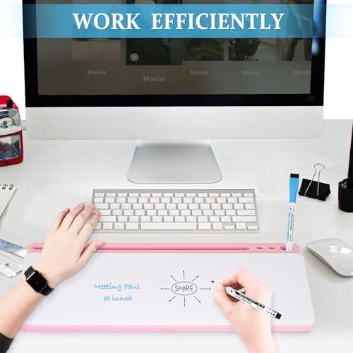 DOLLAR BOSS Glass Desk Whiteboard Small Dry Erase Board, Pink - Image 2