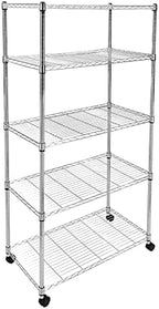 HealSmart Heavy Duty 5-Shelf Storage Shelves, 1750Lb Loading Capacity, 35.43" W x 17.72" D x 70.87" H Adjustable Shelving Unit with Wheels, Chrome by HealSmart