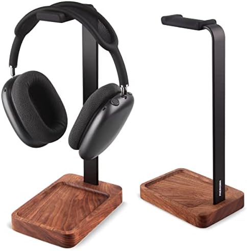 Walnut Wood & Aluminum Headset Holder, Desktop Headphone Stand, Universal headphone holder for most music gaming headsets - Black Walnut by PHERKORM