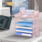 6 Tier Mesh Paper Desk Organizer with Pen Holders, Pink - Image 6