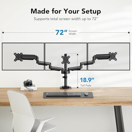 HUANUO Triple Monitor Mount for 13-27 inch Computer Screens, Gaming 3 Monitor Desk Mount with Arm Holds 19.8lbs, Triple Monitors Stand with Tilt, Swivel, Rotation, VESA 75x75, 100x100mm - Image 5