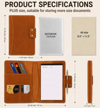 Personalized Leather Portfolio Organizer for Men Women Professional Padfolio A5 Binder Resume Document Holder Refillable Writing Journal Binder for Business Meetings Travel (Tan) - Image 4