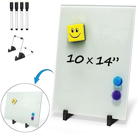 Magnetic Small Glass Whiteboard Desktop, ZHIDIAN 14x10 Portable Tempered Glass Dry Erase Board Panel with Adjustable Stand for Desk, Tabletop Glass Writing Board Easel for Office Home - Image 2