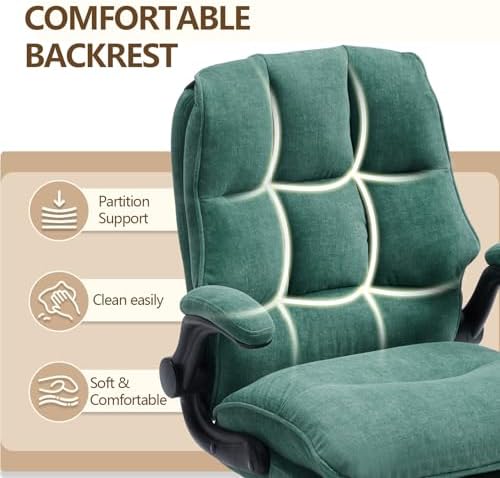 Comfy Office Chair Soft and Double Cushioned Ergonomic Computer Desk Chairs for Long Hours Executive Office Chair with Flip-up Armrests and Height Adjustment for Home Office Tealblue - Image 6