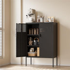 COFaR Black Metal Cabinet with Adjustable Shelves, 47”H Industrial Buffet Sideboard & Coffee Bar Station, Ventilated Steel Storage Cabinet with Magnetic Doors for Kitchen, Office, Living Room by COFAR