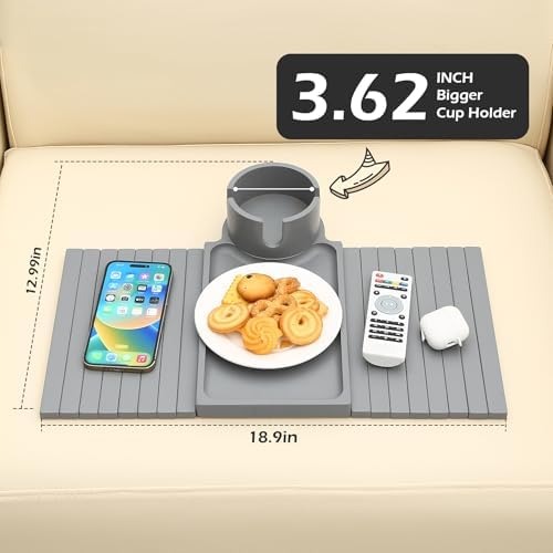 GHKINMAL Couch Arm Tray with Cup Holder,Folding Couch Cup Holder Tray,Grey - Image 6