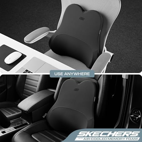 Skechers Air-Cooled & Memory Foam Lumbar Pillow,Lumbar Support Pillow for Office,Chair Lower Back Pain Relief Lumbar Pillow,Ergonomic Design Back Support Pillow for Office Chair,Car,Home,Travel,Black - Image 4