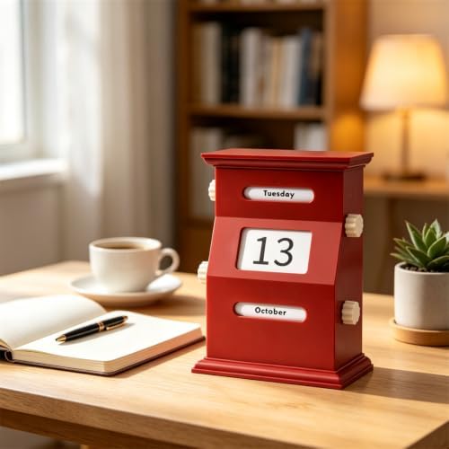 Rotatable Perpetual Desktop Calendar, Permanent Calendar, Office Desk Decor, Business Table Accessory, Rotating Design (Red) - Image 4