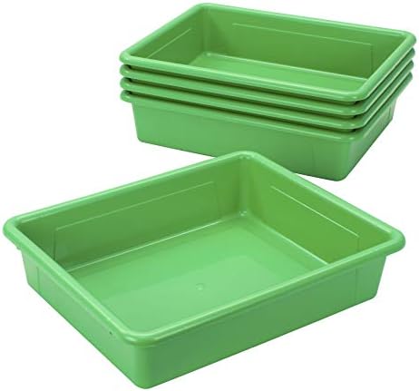 Storex Letter Size Flat Storage Tray – Organizer Bin for Classroom, Office and Home, Green, 5-Pack (62520A05C) - Image 3