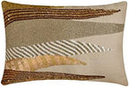 The HomeCentric Decorative Gold & Brown 12"x24" (30x60 cm) Lumbar Pillow Cover, Linen Beaded, Sequins & Embroidery Oblong Pillow, Abstract Pattern Modern Style - Casting A Glow by TheHomeCentric
