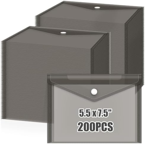 200 Pcs 5 x 7 Clear Black Plastic Envelope with Snap Button Closure A7 Letter Size Filing Envelope Folder Waterproof Clear File Envelopes for Home Office Document Receipt Card Storage by Unknown