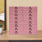 Vintage Wooden Drawers Organizer, 16-Drawer Desktop Storage Box With Drawers, Iron Label Holders, Apothecary Cabinet For Countertop Tea Coffee Pod Storage (16-Drawer/Pink) - Image 2