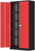 Greenvelly Metal Garage Storage Cabinet with 2 Doors and 4 Adjustable Shelves, 72”H Steel Lockable Storage Cabinet,Tall Metal Cabinet Locking File Cabinet for Office,Home, Garage, Gym, School by Greenvelly