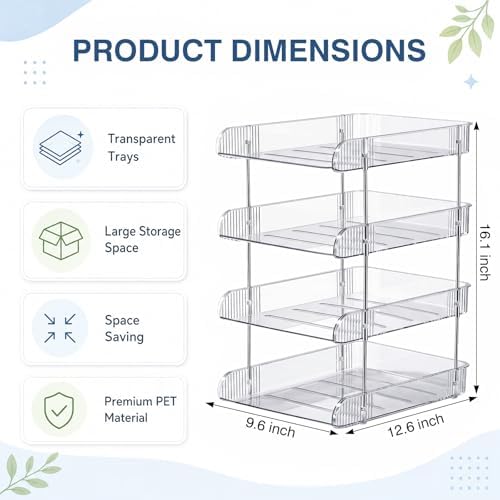 4 Tiers Clear Letter Tray Desk Organizer Paper File Organizers - Image 3
