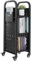 VEVOR Rolling Library Book Cart, 220 lbs Capacity, 12.6 x 13.8 x 36.8-Inch Library Cart, Single Sided L-Shaped Shelves with 2-Inch Lockable Wheels, Book Truck for Home Shelves Office and School, Black by VEVOR