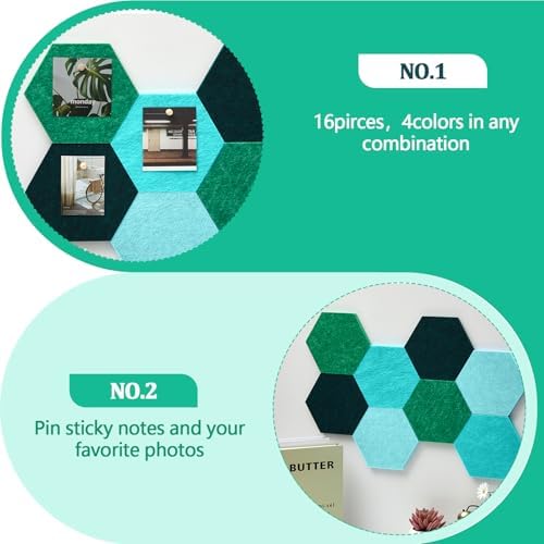 6.7 x 5.9 in 16 Pcs Hexagon Cork Board Tiles, Felt Pin Boards, Turquoise - Image 5