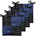Office Stacking Chair Cushions 4 Pack, Corduroy High Density Foam Kitchen Seat Cushions with Ties, Square 17" x 17" Indoor Non-Slip Dining Chair Pads, Black+ Navy，4pcs by Zalvox