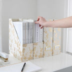 BLU MONACO | Set of 4 Foldable Magazine Storage Boxes with Gold Floral Pattern | Decorative Vertical File Organizers with Gold Label Holders for Desk, Shelves & Home Office - Image 5