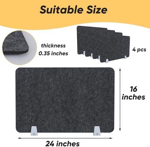 4 Packs Privacy Desk Dividers Acoustic Desk Panel 16x24 Inch Noise Reducing Desk Privacy Panel and Visual Distraction with Metal Clip for Student Offices School (Black) - Image 2