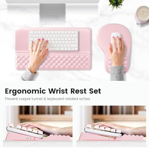Ospelelf Ergonomic Mouse Pad and Keyboard Stand Wrist Rest Set, Memory Foam Comfort, Pain Relief for Typing, Office Desk Accessories, Pink - Image 2