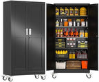 GAIOUS 73.6” Tall Metal Garage Storage Cabinet with Lock, Steel Tool Cabinet with 5 Adjustable Shelves, New Upgrade Lockable File Cabinet with Wheels, Organization for Home Office Garage Gym - Black by GAIOUS